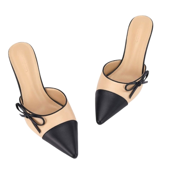 Sophisticated Black and Tan Stiletto Kitten Heels - Picture 12 of 16